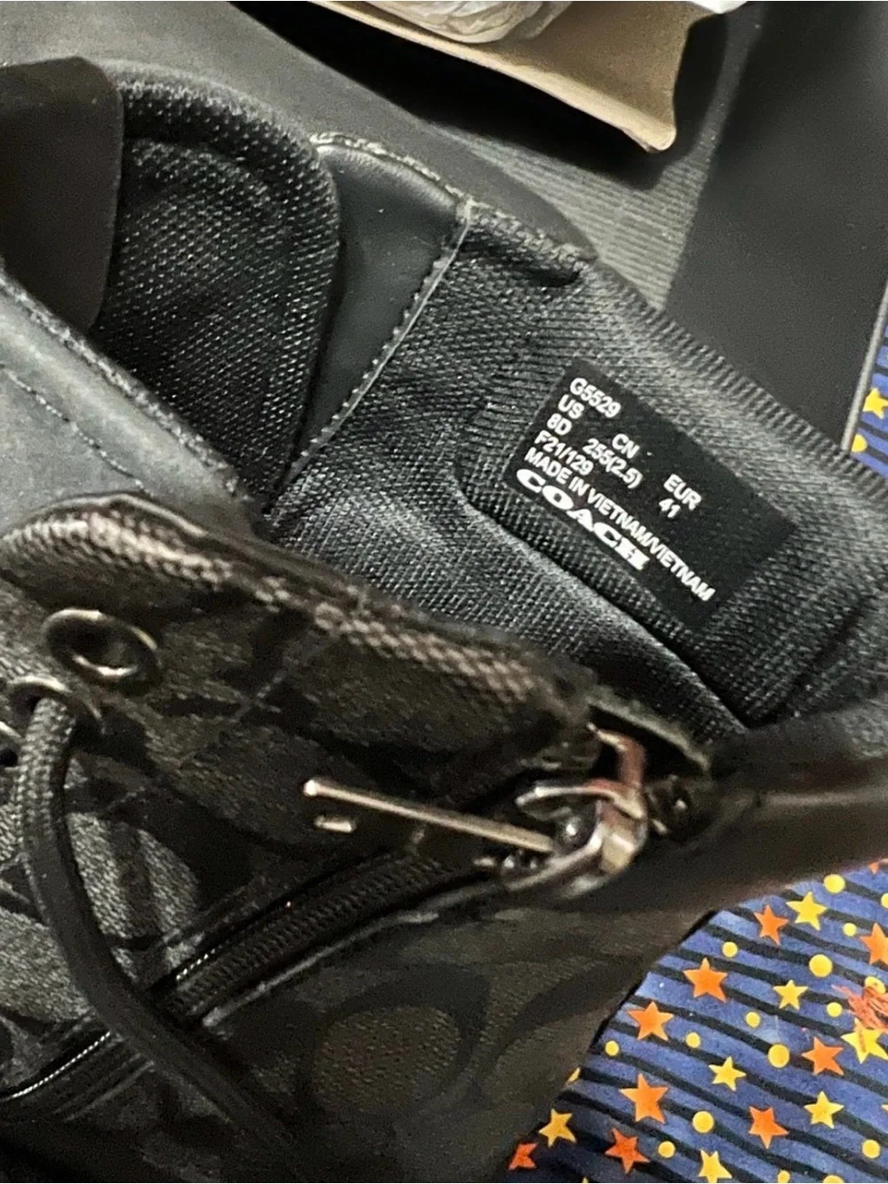 Coach Black Signature Logo Lace-Up Combat Boot